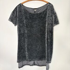 We The Free Doran Velour Shirt Short Sleeve High Low Hem Distressed Boho Women M